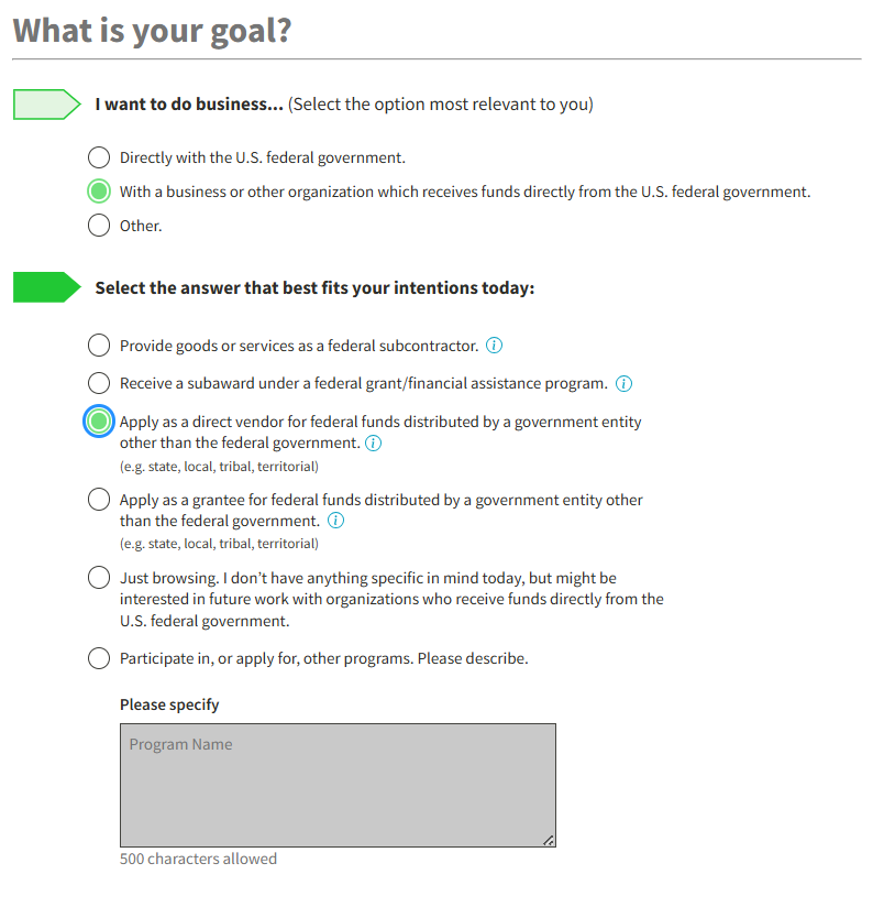 SAM.gov registration step screenshot