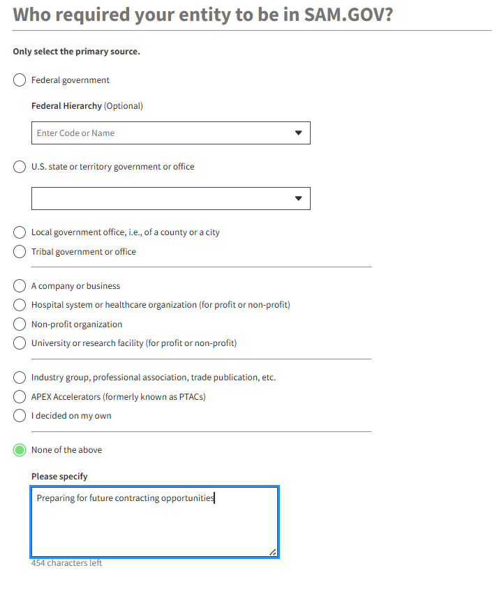 SAM.gov registration step screenshot