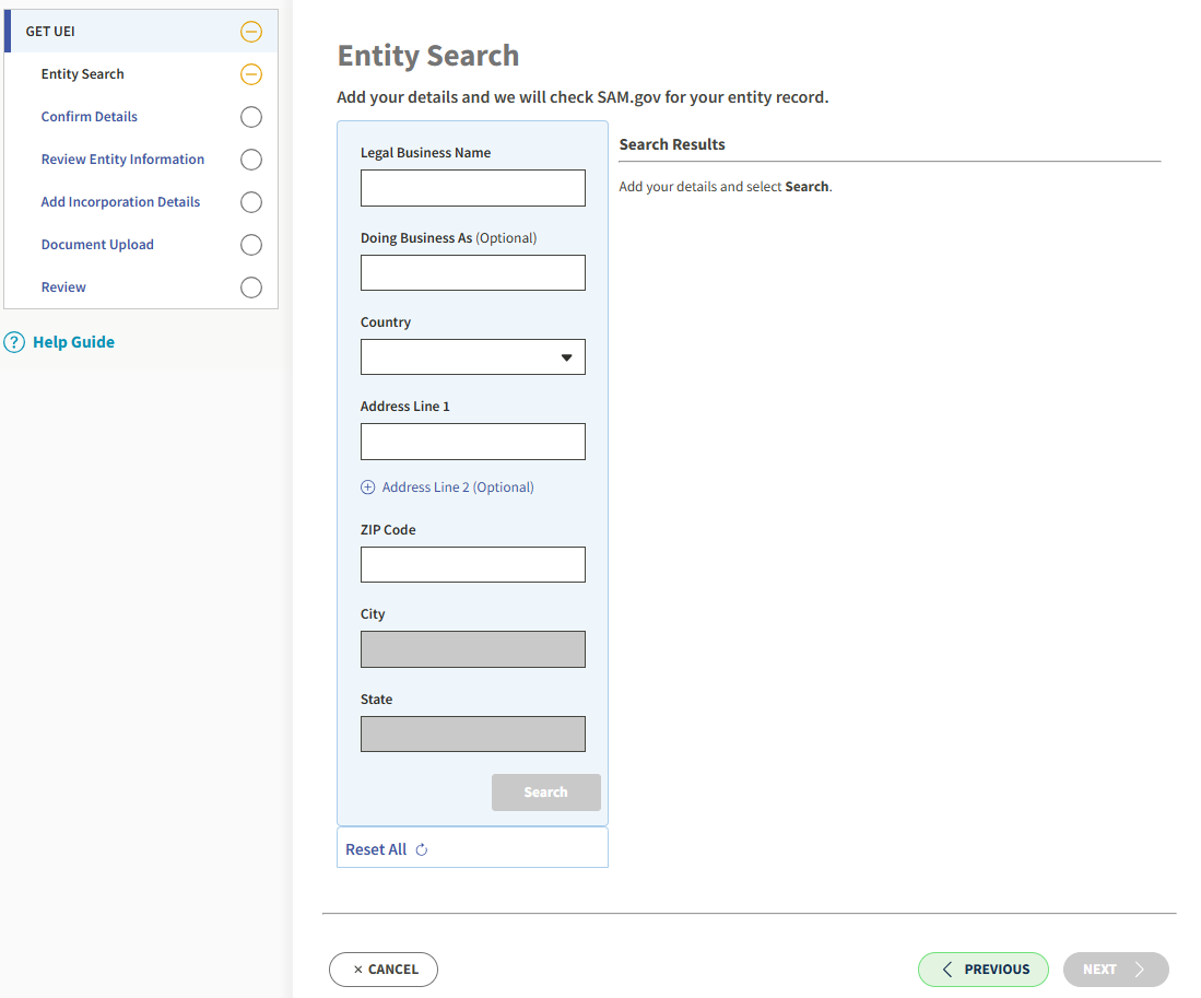 SAM.gov registration step screenshot