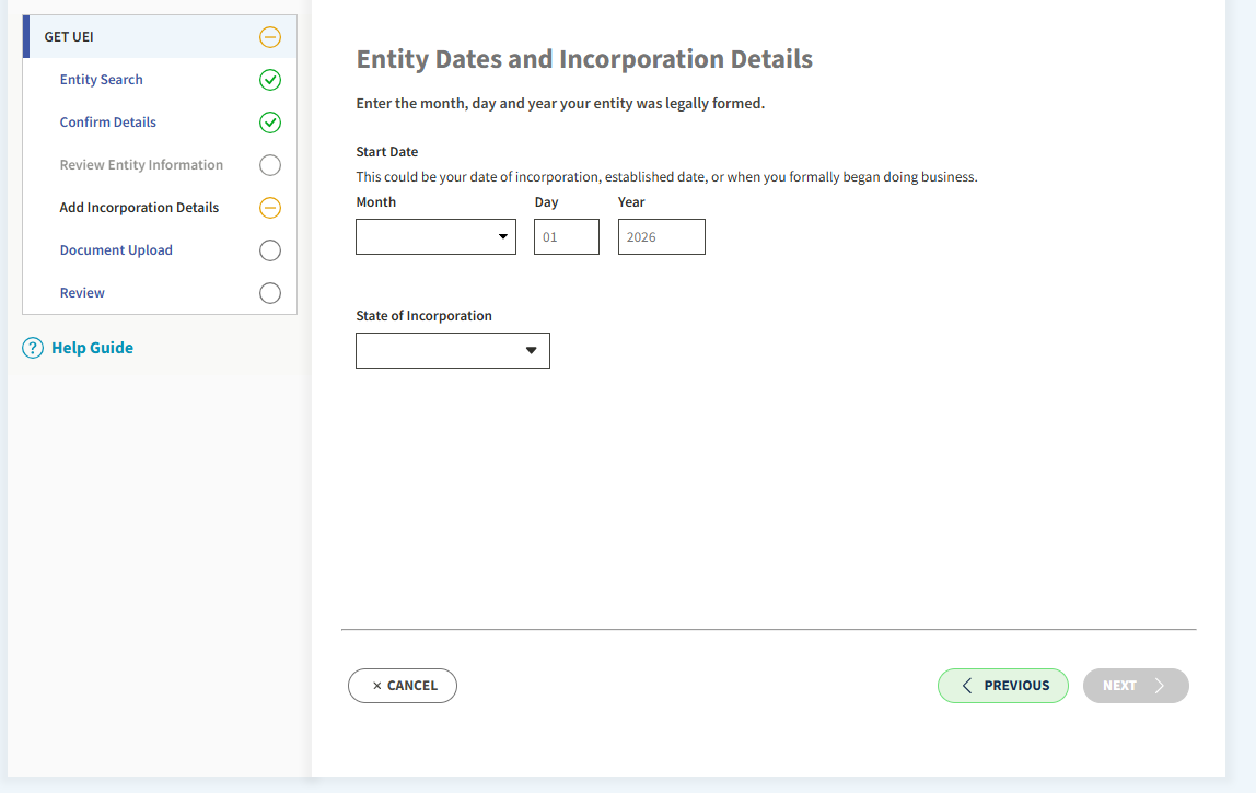 SAM.gov registration step screenshot